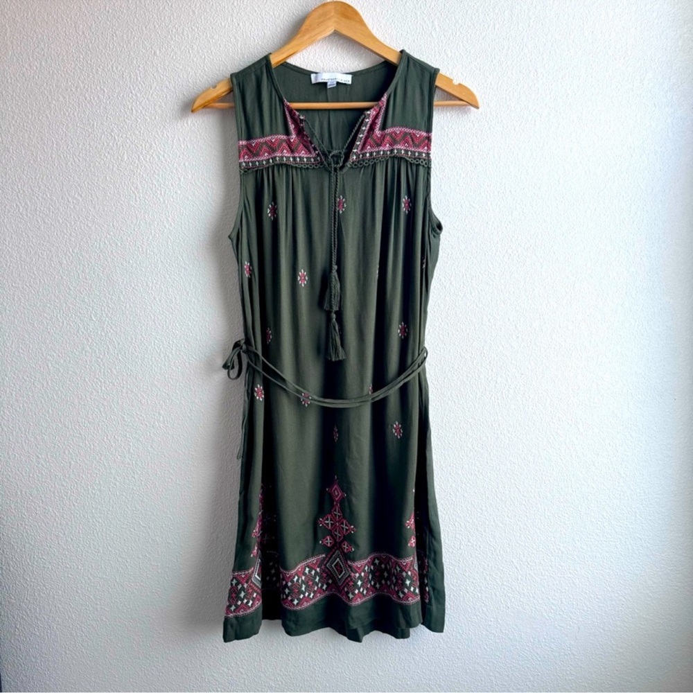Embroidered Peasant Olive Dress